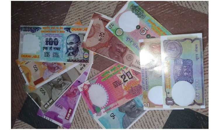 Indian currency notes for kids, various denominations