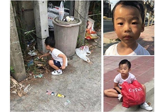 thai boy collecting trash